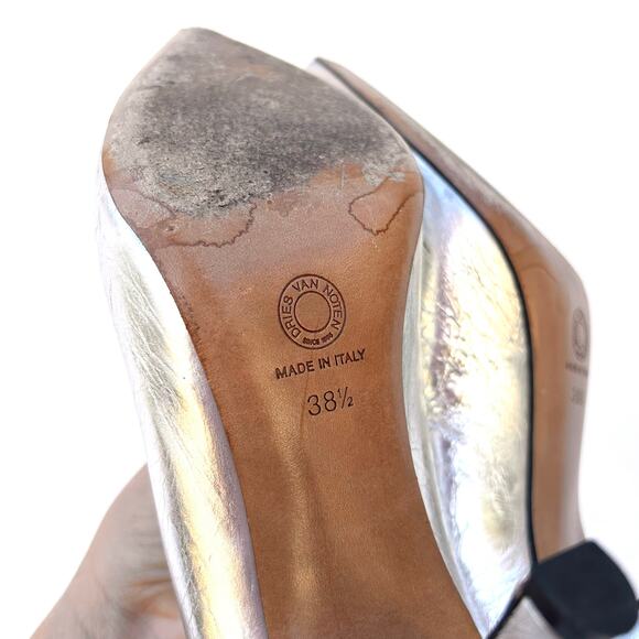 Dries Van Noten Silver Designer Pumps Metallic High Heels 38.5 Size 8.5 Leather - Picture 10 of 14